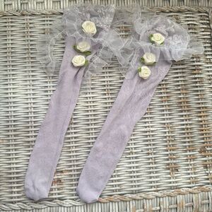 Lavender Ruffle Rosette Socks - Never Worn